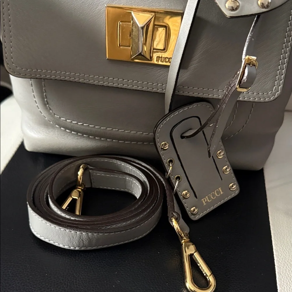 Emilio Pucci Gray Satchel with Gold Accents - Picture 2 of 15